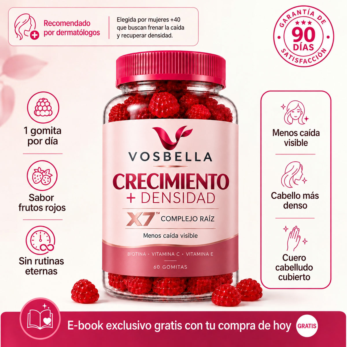 Vosbella para crecimiento de pelo, menos caída visible y mayor densidad capilar en mujeres +40