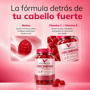 VOSBELLA para crecimiento de pelo con biotina, vitamina C y vitamina E, formulado para acompañar el crecimiento y la densidad capilar