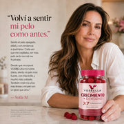 Testimonio VOSBELLA sobre crecimiento de pelo, menos caída visible y mayor densidad capilar.